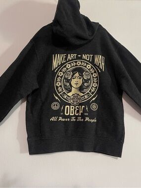 Obey Black Crewneck Hoodie with Small Gold Chest Logo